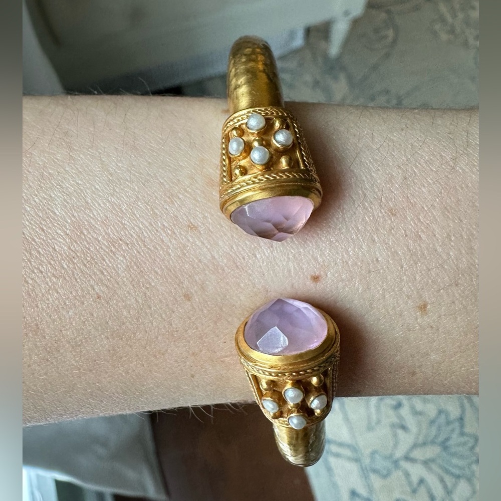 Julie Vos Hinged Cuff Bracelet with pink stones and pearls